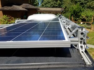Sprinter van custom roof rack with solar panel